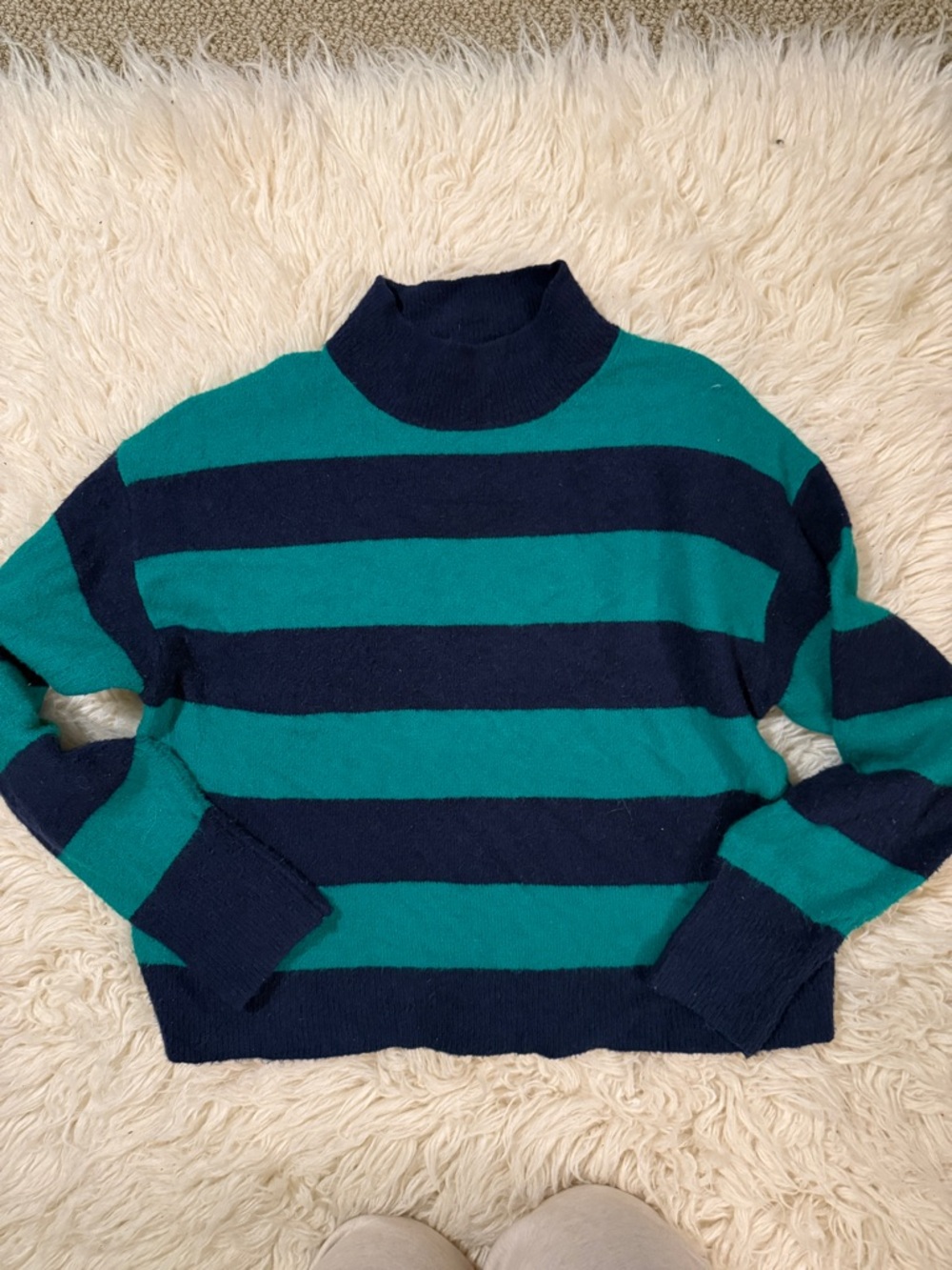 J. Crew Extra-Soft Mock Neck Sweater in Navy and Teal